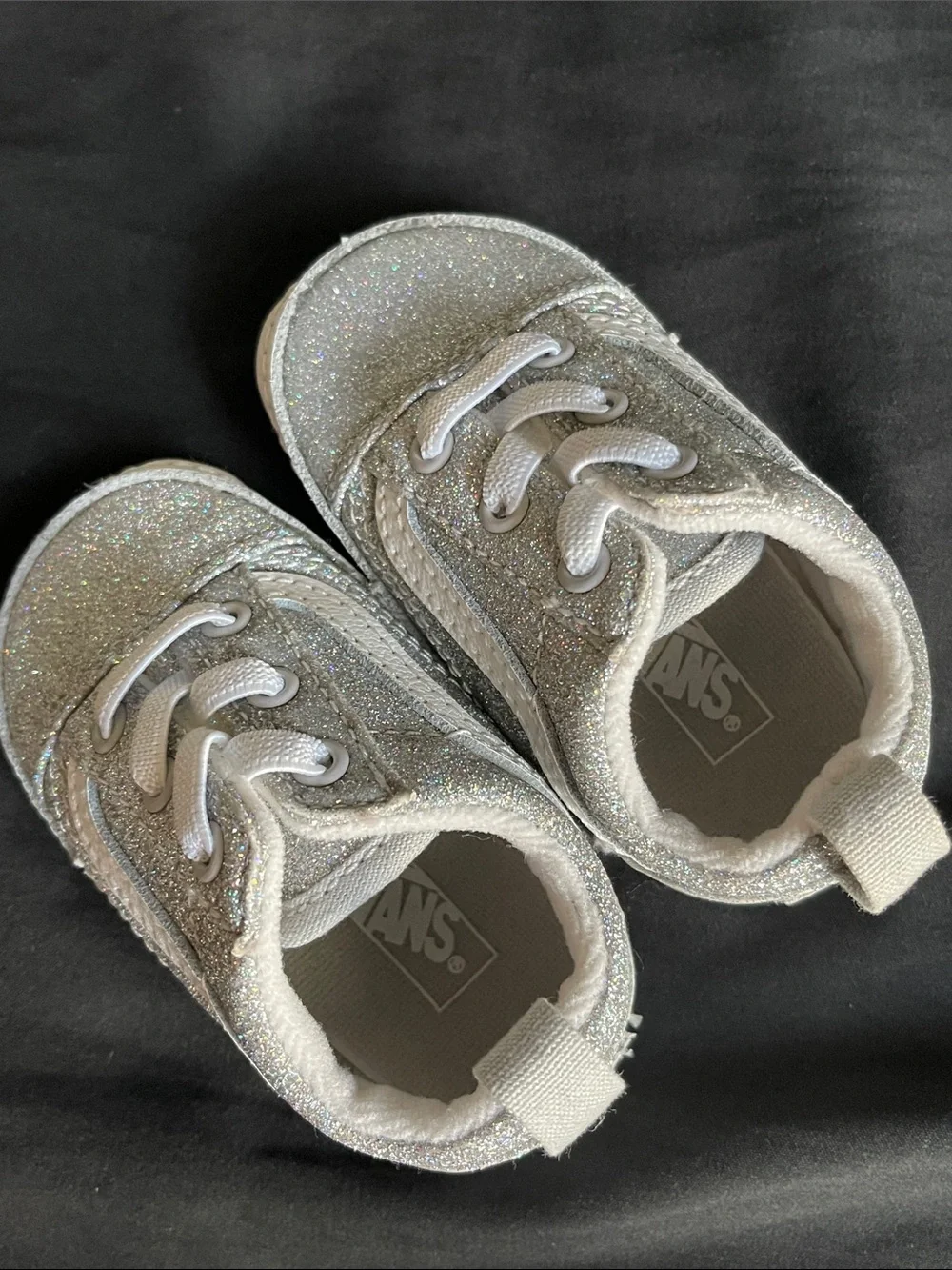 Vans Infant Glitter Silver Slip-On Sneakers Size 3.0 Baby Shoes Sparkle NWOT